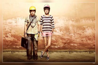 Anushka Sharma Aamir Khan Pk Movie Man And Woman Standing Behind The Wall Matte Finish Poster Paper Print