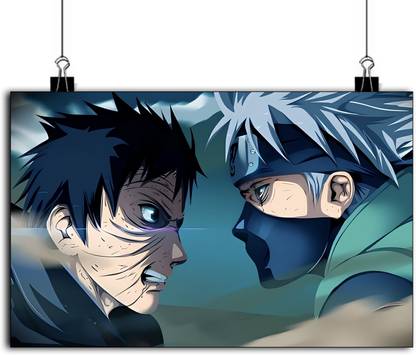 Kakashi and Obito Poster | Naruto Kakashi Hatake and Obito Uchiha Poster | Naruto Kakashi Hatake and Obito Uchiha Fighting Anime Posters | Kakashi and Obito Wall Poster Paper Print