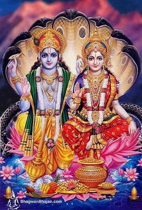 Religious - Bhagwan Vishnu with Maa Laxmi /Laxmi Narayan Poster Unframed Photo Poster - wall Unframed Paper Poster Fine Art Print
