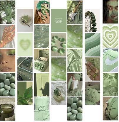 Green Aesthetic Wall Collage Kit - Consists of 40 wall collages, these high quality art prints are ideal for room decoration, wall art and picture mounting; Each sheet measures 4" x 6" Fine Art Print