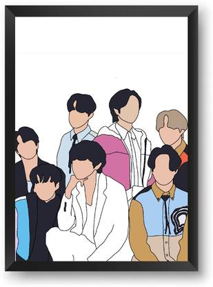 BTS ILLUSTRATION OT7 ART - Black Frame Wall Poster For Home And Office With Frame,(Set of 2) (12.6*9.6) Inches Photographic Paper