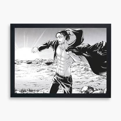 ANIME POSTER FRAME (ATTACK ON TITAN) - Black/White Wall Poster For Home And Office With Frame, (12.6*9.6) Photographic Paper