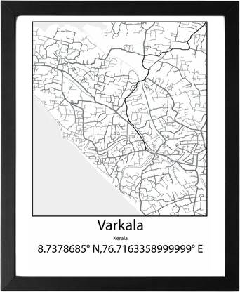 Varkala,Kerala,India UNFRAMED Minimalist Map Line Art Print Poster Wall Office Home Hometown Housewarming Decor Enhanced Paper Poster Paper Print