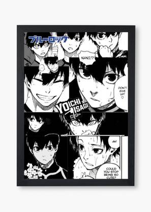 ANIME POSTER FRAME (BLUE LOCK) - Black/White Wall Poster For Home And Office With Frame, (12.6*9.6) Photographic Paper