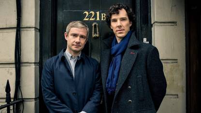 sherlock season 3 bbc one sherlock holmes dr john watson benedict cumberbatch martin freeman door 221b baker street on fine art paper 13x19 Fine Art Print
