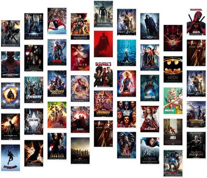 Marvel & DC Movies Aesthetic Wall Posters Collage 50 Pieces (4 x 6 Inches) Iron Man, Captain America, Avengers Aesthetic Wall Collage Kit for Girly Home & Office Decor Fine Art Print