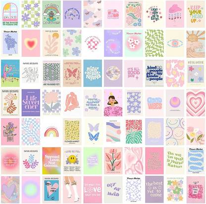 Pastel Pink Wall Collage Kit Aesthetic Pictures, 70 Set 4x6 Inch, Danish Pastel Room Decor Aesthetic, Cute Danish Posters for Teen Girl. Paper Print