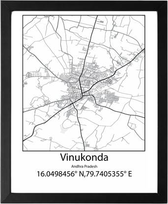Vinukonda,Andhra Pradesh,India UNFRAMED Minimalist Map Line Art Print Poster Wall Office Home Hometown Housewarming Decor Enhanced Paper Poster Paper Print