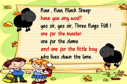 Kids English Poem Wall Sticker Poster|Kids Educational Wall Sticker Poster For Kids Room, Play School, Hostel, Classroom|Decorative Wall Sticker Poster|Pack Of 1|Interior Decor Paper Print