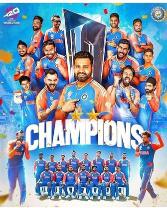 Corona card Technology T20 World Cup Winners Poster - Indian Cricket Team Poster - 13x19 Unframed Photographic Paper