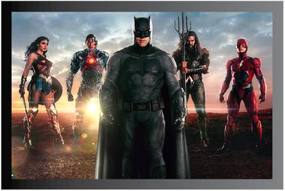 Justice League Superhero Frame Poster For Room Synthetic Wood Gloss Lamination F28 Paper Print