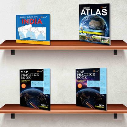 India POLITICAL - MAP PRACTICE BOOK, WORLD POLITICAL - MAP PRACTICE BOOK, BOOK OF OUTLINE MAPS India and SCHOOL ATLAS (ENGLISH) - MAPLITHO | Pack of 3 books + school atlas book |A Map Practice Book for School Student Paper Print
