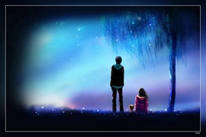 Meteor Anime Boy Anime Girl Love Night Friends Matte Finish Poster Paper Print