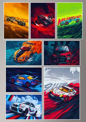 Set of 9 Amazing Sports Cars Poster for Room & Hostel - Paper Print