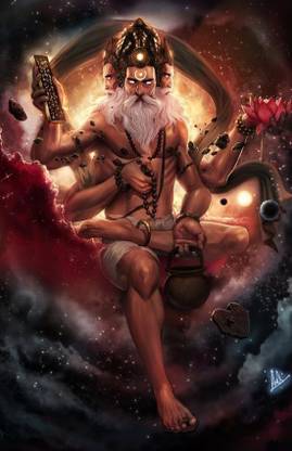 Religious Poster 'Lord Brahma Angry' Paper Poster Printed (12 inch X 18 inch, Rolled) for Room & Office Paper Print