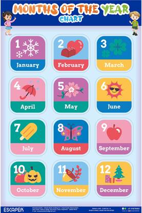 Months of the Year Chart for Kids learning (11.5 x 17.5 inches) Photographic Paper