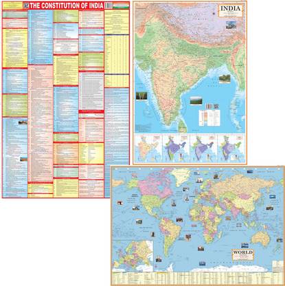 Editone International Combo Map Set - India Physical, World Political & Constitution Maps (Pack of 3) | Perfect for UPSC, SSC, PCS & Railway Exams | 80 GSM Maplithon Paper | Best Printed Quality | Latest Edition with QR Code Access Paper Print