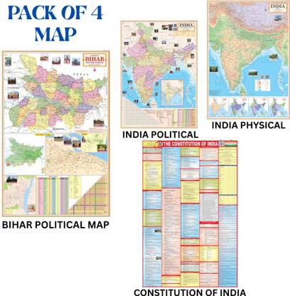 Bihar Political Map with Indian Political & Physical Map and Constitution of India (English) for Students. Useful in Schools and Competitive Exams Paper Print (28 inch X 40 inch & 23 inch X 36 inch, ROLLED) Paper Print