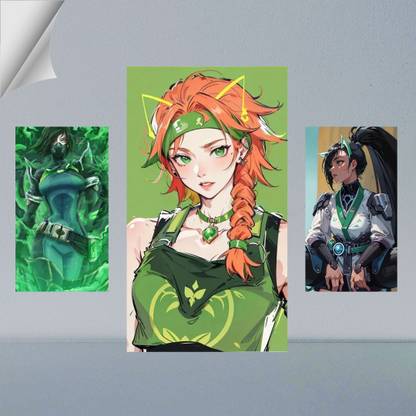 VIRGIN ARTS | COMBO SET OF VIPER, SKYE AND SAGE DIGITAL ART FRAME | VALORANT AGENTS | ANIME | SET OF 2 A4 AND 1 A3 300 GSM FRAMED POSTER FOR WALL Photographic Paper