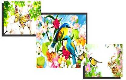 BIRDS FLOWERS WITH BUTTERFLY Canvas Art
