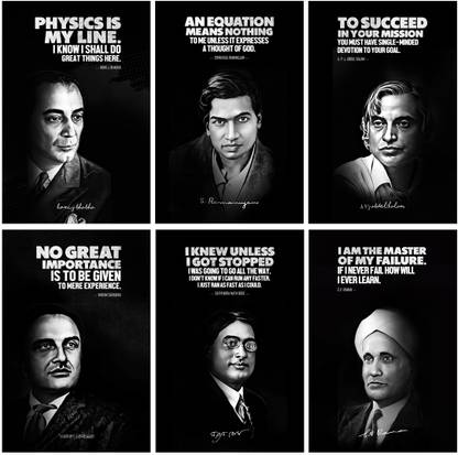 Great Scientist (Homi bhabha, Abdul Kalam, CV Raman, Satyendra Nath Bose,Sarabhai, Ramanujan ), Motivational and Inspirational Quotes Posters, Pack of 06. (Paper, Medium (A3) 12X18 IN) Paper Print