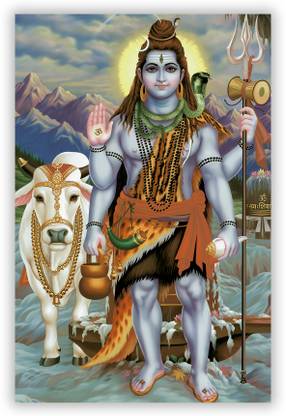 Lord Shiva With Nandi Maharaj Hindu God Photo Poster With Uv Textured | Room Decoration | Reprint On Non Tearable Waterproof Polyester | Unframed| Size 24x36 Fine Art Print