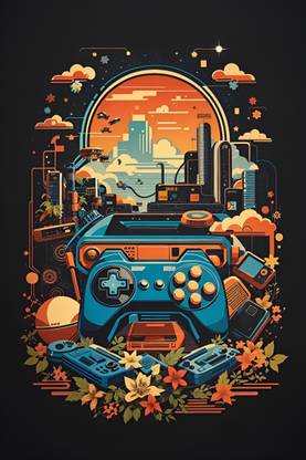 Stylish Retro Gaming Poster Paper Print