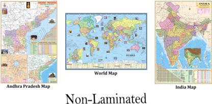 Andhra Pradesh Map, World Map and India Map (Set of 3 Map). All Three Map Size : 100x70 Centimeter (40"x28" inch). With Important Fact and Figure. Ideal Map For Student and Aspirant of UPSC , PCS , SSC , RAILWAY Exam and Other Competitive Exam. Updated Map. Paper Print