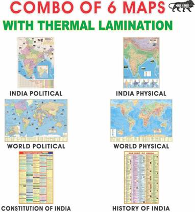 INDIA & WORLD LAMINATED MAPS (Both Political & Physical) | Laminated Maps COMBO PACK OF 6 | Map Size (40 inch * 28 inch) Paper Print | Best Useful for UPSC, SSC, IES and other competitive Exams. Paper Print (28 inch X 40 inch, INDIA Map pack-2) Paper Print