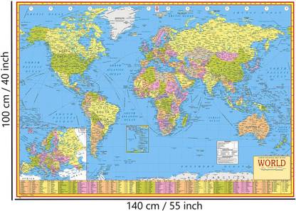 World Political Map | 140 cm x 100 cm | Laminated | Extra Large Size | World Map Wall Chart – 1 June 2023 Fine Art Print