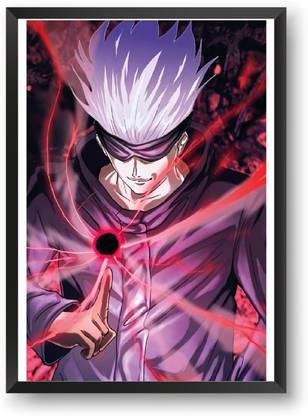 ANIME POSTER FRAME- GOJO SATORU JUJUTSU KAISEN - White Framed Wall Poster For Home And Office With Frame, (12.6*9.6) Photographic Paper