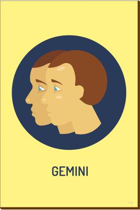 Gemini Astrology Poster with Wooden Base without Frame (A3 Size, 45 x 30 cm) - Elevating Your Walls with Durable and Stylish Designer Poster Paper Print