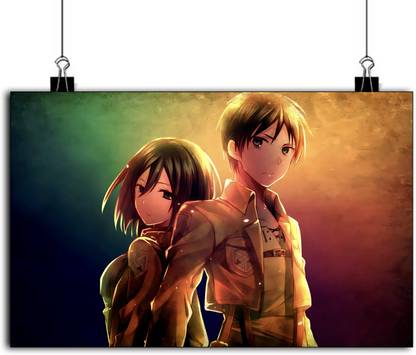 Eren Mikasa Poster | Attack On Titan Eren Yeager And Mikasa Ackerman Poster | Eren Mikasa Attack On Titan Anime Posters | Wall Poster Eren Mikasa Paper Print