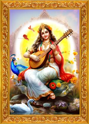 Lord saraswati devi in an Hardboard Laminated Digital Re-Print Paper Print
