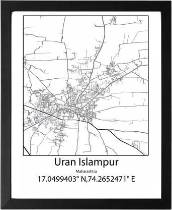 Uran Islampur,Maharashtra,India UNFRAMED Minimalist Map Line Art Print Poster Wall Office Home Hometown Housewarming Decor Enhanced Paper Poster Paper Print