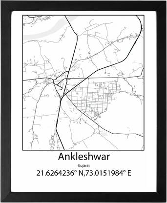 Ankleshwar,Gujarat,India UNFRAMED Minimalist Map Line Art Print Poster Wall Office Home Hometown Housewarming Decor Enhanced Paper Poster Paper Print