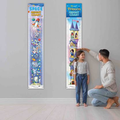 PRINCESS HEIGHT CHART and SPACE HEIGHT CHART|Combo of 2 chart|Tracking Height with Princesses & Space themed Combo Paper Print