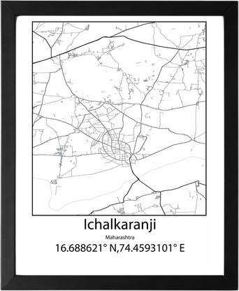 Ichalkaranji,Maharashtra,India UNFRAMED Minimalist Map Line Art Print Poster Wall Office Home Hometown Housewarming Decor Enhanced Paper Poster Paper Print