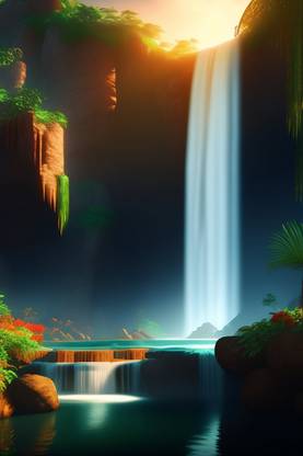 Waterfall Scenery Poster for Room Wall Decoration, Size - 12 X 18 inches || VE EB ART 20100 Paper Print