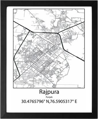 Rajpura,Punjab,India UNFRAMED Minimalist Map Line Art Print Poster Wall Office Home Hometown Housewarming Decor Enhanced Paper Poster Paper Print