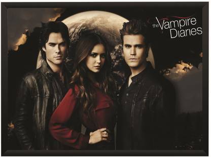 The Vampire Diaries TV Series Elena Stefan Damon Wall Poster With Frame A4 Size Photographic Paper
