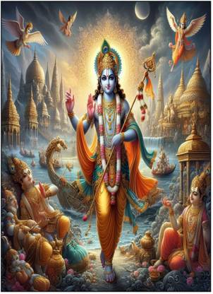 Hindu god krishna generator by ai Generated photo print for home ya Pooja Digital poster print size 12X18 Inches withour frame Paper Print