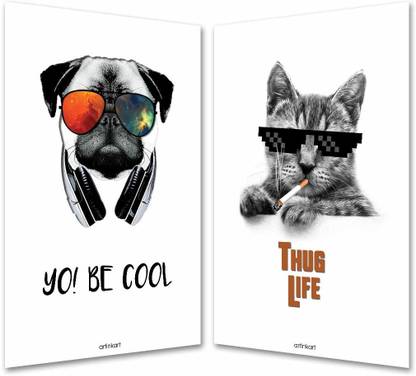 Combo Set of 2 Be cool Thug Life Quotes Poster | Motivational Funny Quotes for Home Office (12x18 inches, Multicolor, 2 Prints Set, Unframed) Fine Art Print