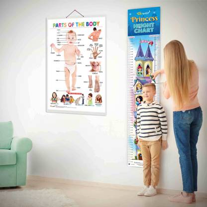 Parts of the Body and PRINCESS HEIGHT CHART | Set of 2 chart | Interactive set of Learning Body Parts & Measuring Height Paper Print
