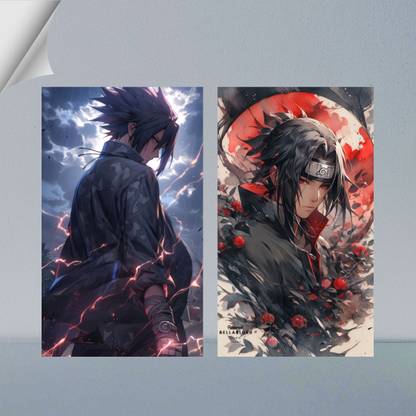 VIRGIN ARTS | SASUKE UCHIHA & ITACHI UCHIHA FROM NARUTO SHIPPUDIN | DIGITAL ART - 57 | SET OF 2 | 300 GSM A4 FRAMED POSTER FOR WALL Photographic Paper