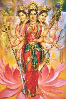 Shree Tridevi Mata (Pratyangira Devi) Religious Posters for Room Decoration | Home Decor Specific Product (12x18 Inch, 300gsm Thick Paper with Gloss Lamination) Paper Print