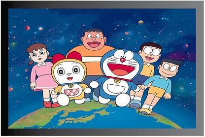 Doraemon Cartoon Poster with Frame Gloss Lamination M25 Paper Print
