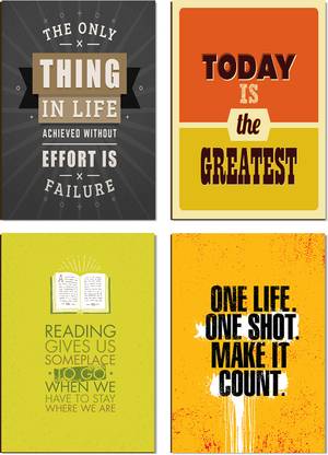 Motivational Positive Quote Framed Posters for Office, Living Room Set of 4 Paper Print