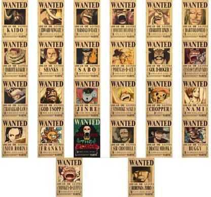 One piece wanted posters set - One piece merch - one piece bounty posters Set of 26 A4 Size - Luffy wanted poster - One piece anime straw hat crew wanted posters set - One piece stickers Paper Print