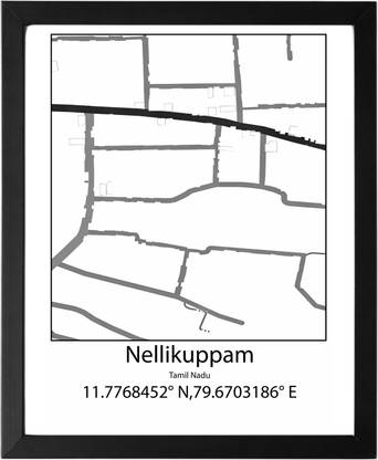 Nellikuppam,Tamil Nadu,India UNFRAMED Minimalist Map Line Art Print Poster Wall Office Home Hometown Housewarming Decor Enhanced Paper Poster Paper Print
